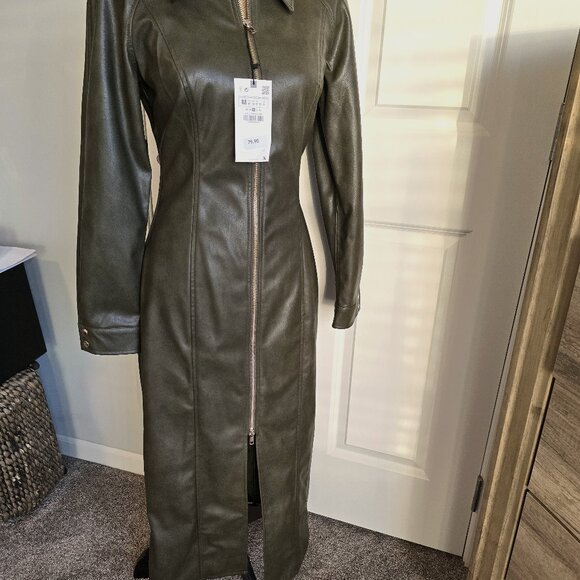 Zara Faux Leather Zip Up Midi Dress NWT (Size M) - Picture 2 of 4